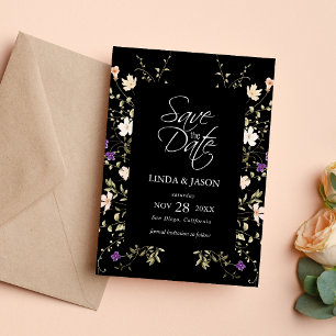 Convites Flores Selvagens Pretas Elegantes para Casamento S