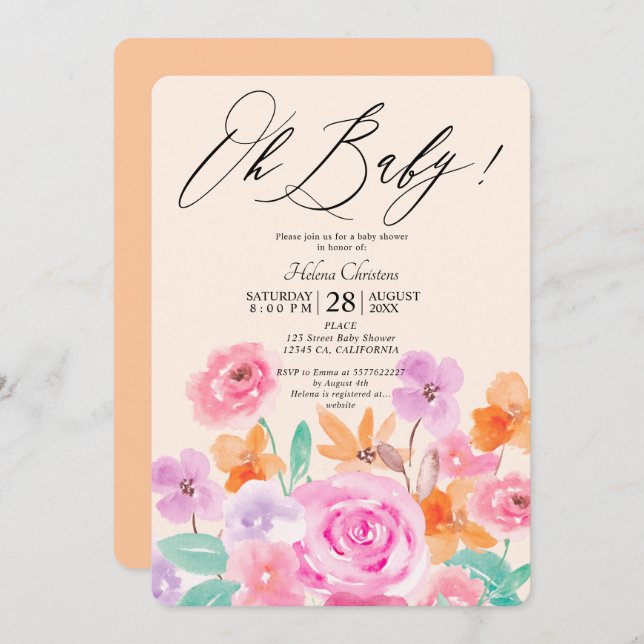 Convites Flores selvagens primavera chá de fraldas de aquar (Frente/Verso)