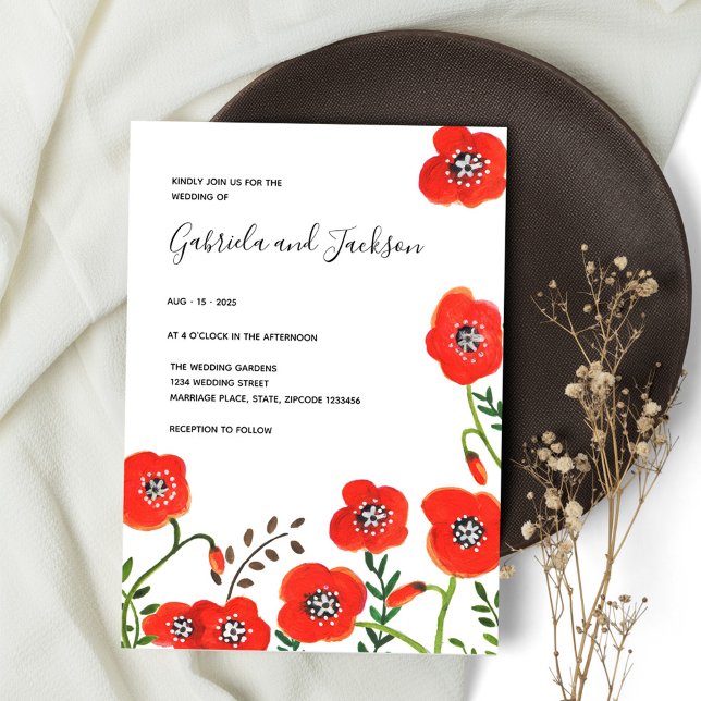 Convites Flores selvagens Red Poppy Casamento moderno Flora (Criador carregado)