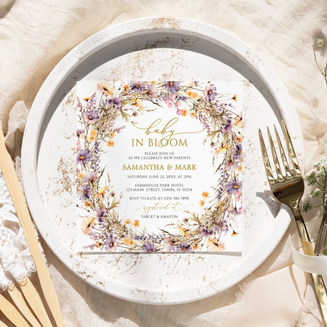 Convites Flores selvagens roxas Bebê em Chá de sangue (Criador carregado)