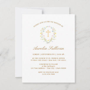 Convites Flores Selvagens Simples Pastel Wreath Baptism