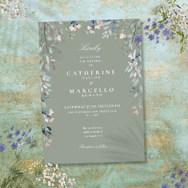 Convites Flores Selvagens Verde Sálvia Casamento Floral Aqu