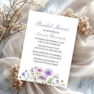 Convites Flores Silvestres Aguarela Floral Roxa Chá de Noiv