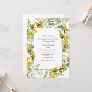 Convites Flores Silvestres Amarelas Folhagem Casamento Bran