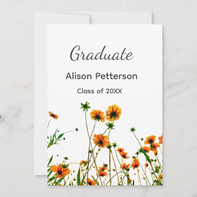 Convites Flores silvestres amarelos laranja graduação rústi (Frente)