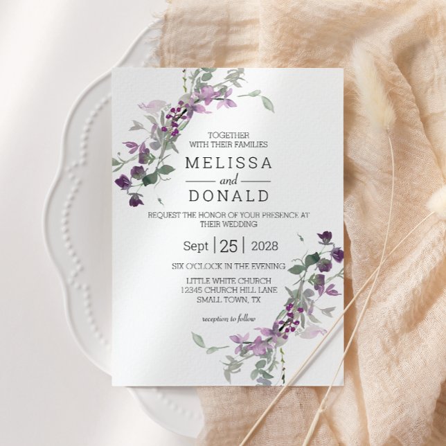 Convites Flores Silvestres Aquarela Lavanda Casamento (Criador carregado)