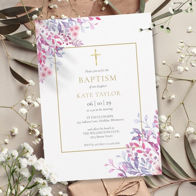Convites Flores Silvestres Batismo Floral Cristão (Wildflowers Floral Baptism Christening Invitation)