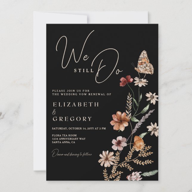 Convites Flores Silvestres Boho Escuras Nós Ainda Fazemos R (Frente)