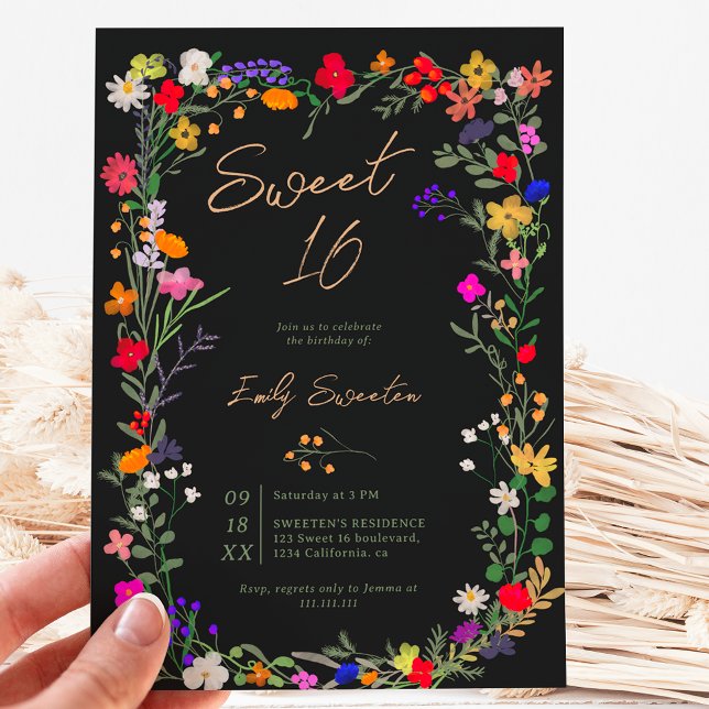 Convites Flores silvestres brilhantes modernas do chic Boho (Modern chic boho bright wild flowers Sweet 16 Invitation)