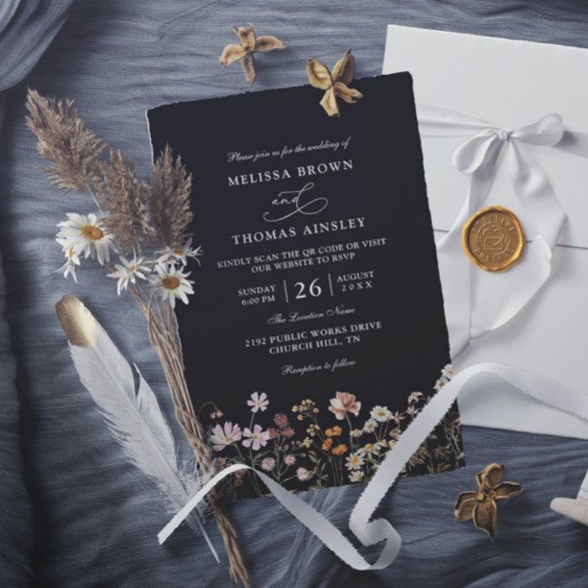 Convites Flores Silvestres Casamento Código QR Elegante Mod (Criador carregado)