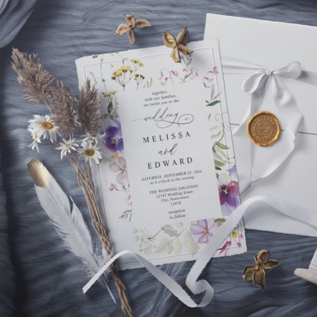 Convites Flores Silvestres Casamento Código QR Elegante Mod (Criador carregado)