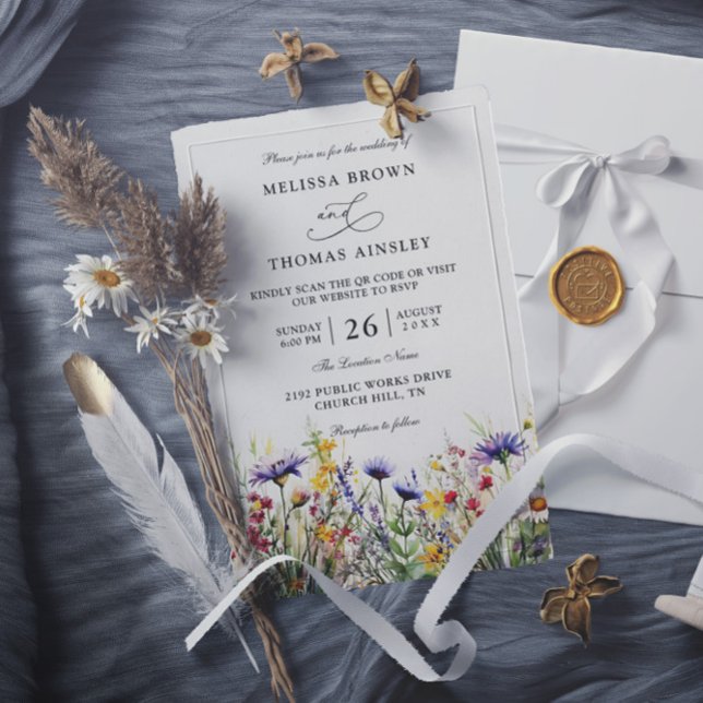 Convites Flores Silvestres Casamento Código QR Orçamento Mo (Criador carregado)