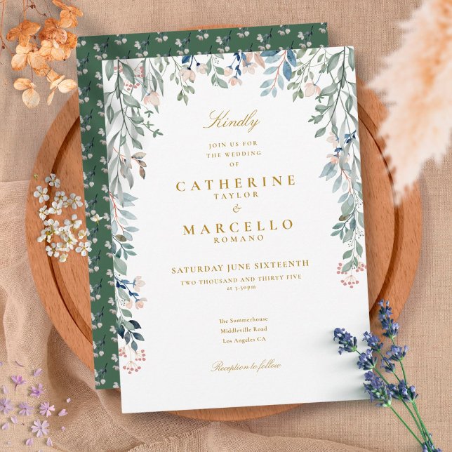 Convites Flores Silvestres Casamento Verde (Greenery Floral Wildflowers Wedding Invitation)