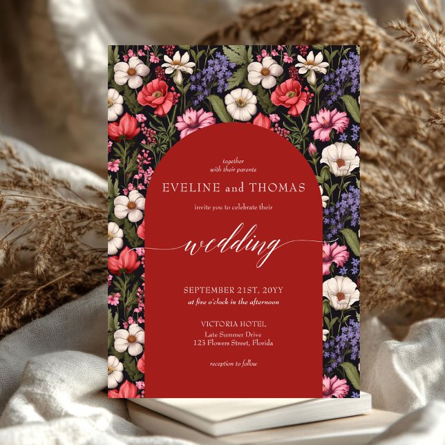Convites Flores silvestres coloridas boho vibrantes (Trendy spring vibrant colorful wild flowers wedding invitation)