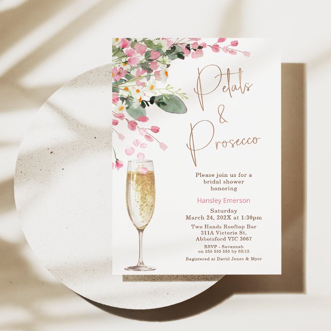 Convites Flores silvestres cor-de-rosa Chá de panela Prosec (Pink Floral Wildflowers Petal and Prosecco Bridal Shower Invitation. Wedding Shower Wildflower)