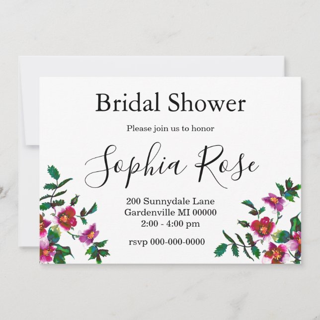 Convites Flores silvestres cor-de-rosa-escuro Elegante (Frente)