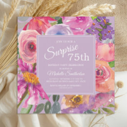 Convites Flores Silvestres de Aquarela Roxo Rosa Aniversári