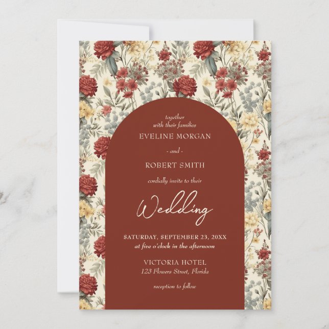 Convites Flores silvestres de aquarelas aranha de marfim de (Frente)