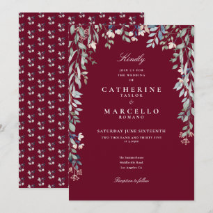 Convites Flores Silvestres de Borgonha Vegetação Floral Cas