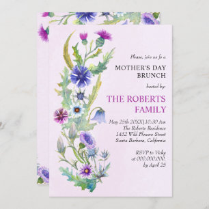 Convites Flores silvestres de cor aquática, cor-de-rosa-Dia