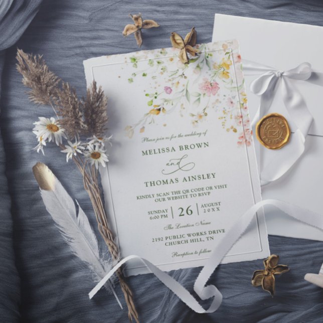 Convites Flores Silvestres de Prado Casamento Boho Orçament (Criador carregado)