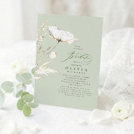 Convites Flores Silvestres Douradas Chá de Noiva Chic Verde
