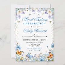 Flores Silvestres e Borboletas Azuis e Brancas Doc