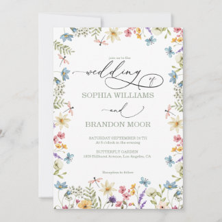 Convites Flores silvestres e Borboletas Casamento Moderno E