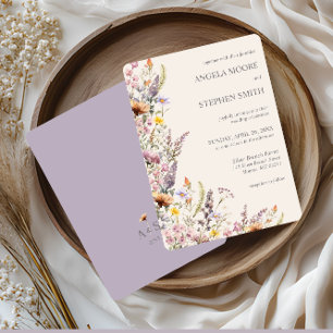 Convites Flores Silvestres Elegantes Lavanda, Rosa e Creme
