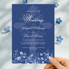 Convites Flores silvestres em Casamento Religioso Azul Fran