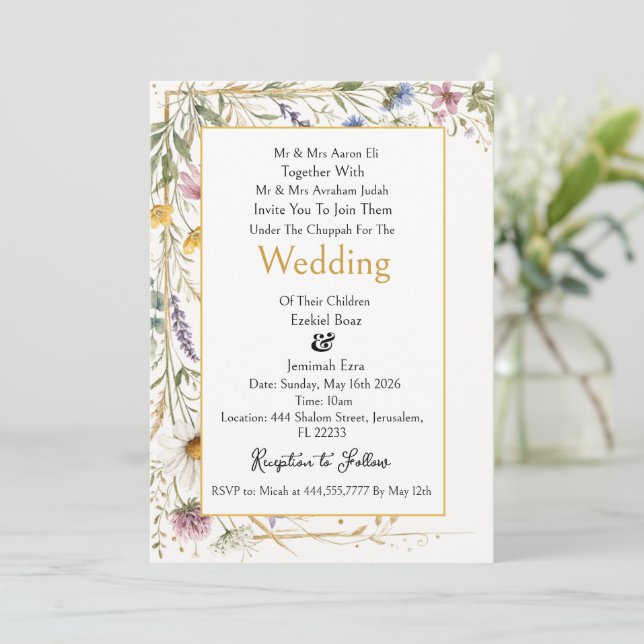 Convites Flores Silvestres Floral Botânico, Casamento Judai (Em pé/Frente)