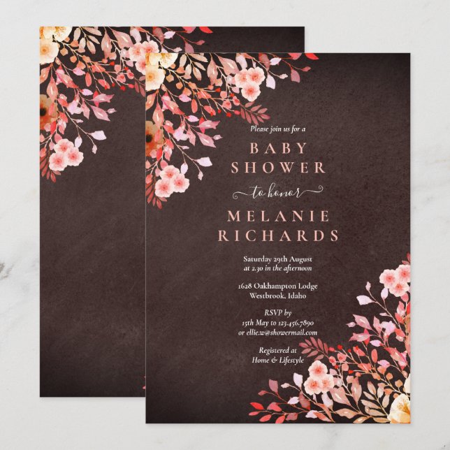 Convites Flores Silvestres Floral Chuveirinho/Baby Shower Q (Frente/Verso)
