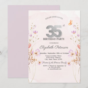 Convites Flores Silvestres Lilás Aquarela Aniversário de 35