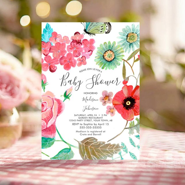 Convites Flores Silvestres Papoula | Ch&aacute; de Beb&ecir (Wildflower Garden Baby Shower Floral Party Invites)