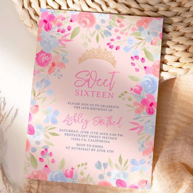 Convites Flores silvestres pastel do jardim Doce 16 anos (Garden pastel wild flowers Sweet 16 birthday Invitation)