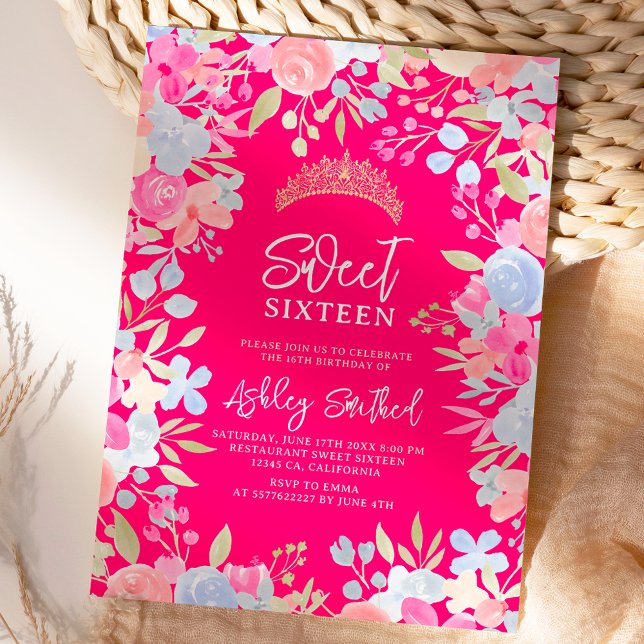 Convites Flores silvestres pastel do jardim Doce 16 anos (Garden pastel wild flowers Sweet 16 birthday Invitation)