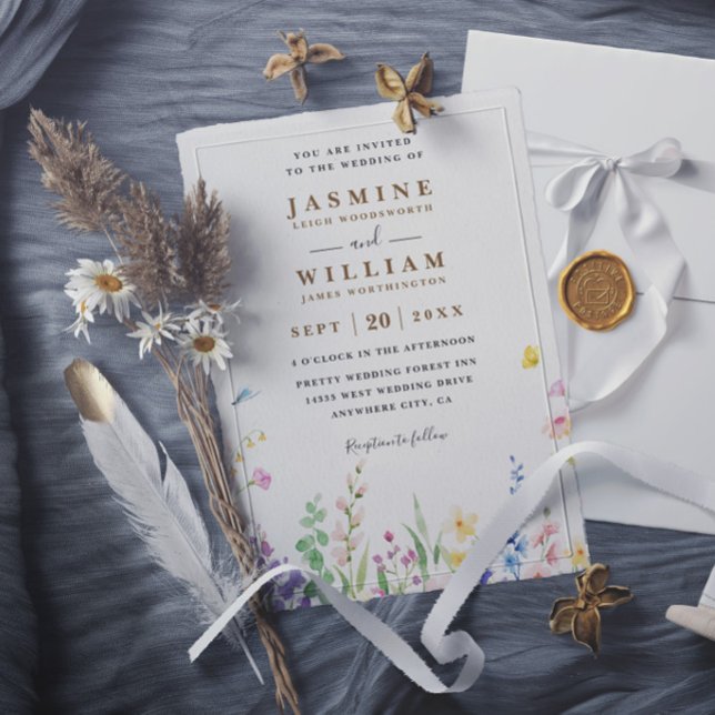 Convites Flores Silvestres Primavera Elegante Casamento Mod (Criador carregado)