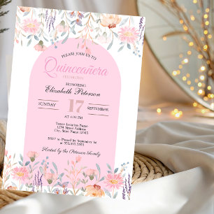 Convites Flores Silvestres Rosa Chic Sua Foto Quinceañera