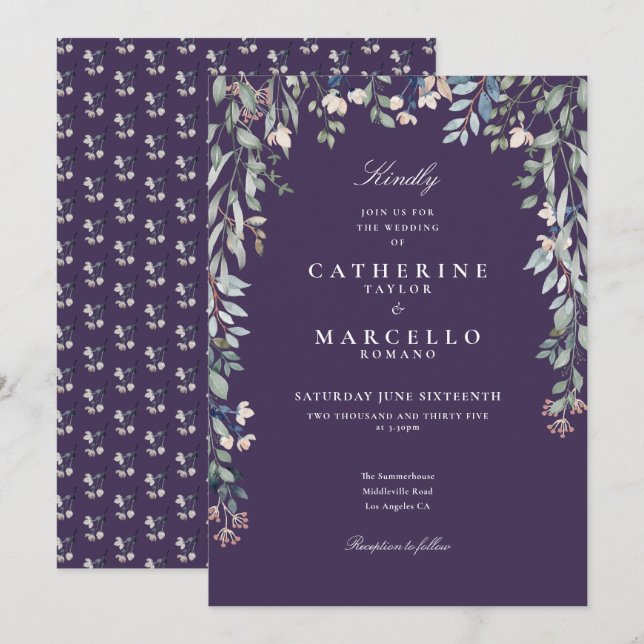 Convites Flores Silvestres Roxas Vegetação Floral Casamento (Frente/Verso)