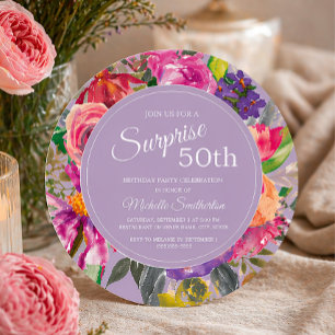 Convites Flores Silvestres Roxo Rosa 50º Aniversário