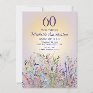 Convites Flores Silvestres Sol Roxo Aniversário de 60 anos