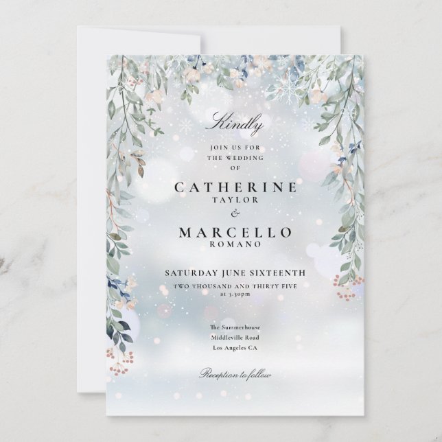 Convites Flores Silvestres Vegetação Casamento de Inverno (Frente)