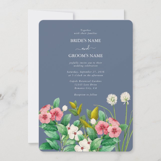 Convites Flores Silvestres Vinca Poeira Azul Casamento (Frente)