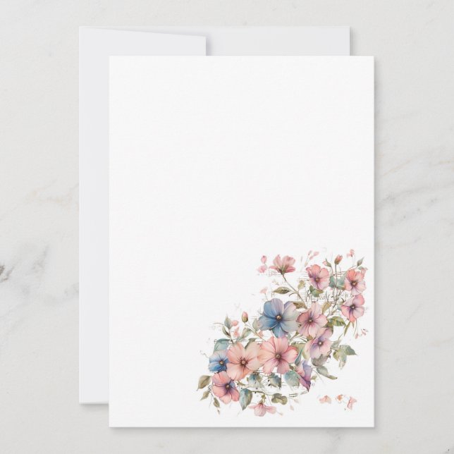 Convites Flores simples e notas musicais Em branco  (Frente)