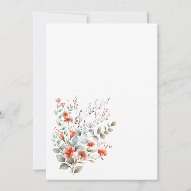 Convites Flores simples e notas musicais Em branco  (Frente)