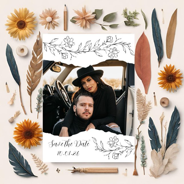 Convites Flores Sketchy e Data de Salvamento do Papel (Criador carregado)