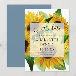 Convites Flores solares de aquarela com azul esmaecido salv