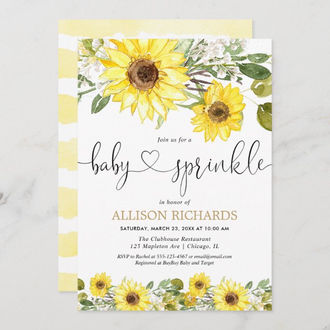 Convites Flores solares de cor amarela aspersão (Frente/Verso)