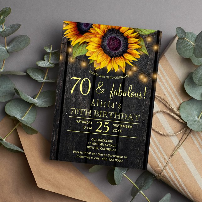 Convites Flores solares Douradas madeira de celeiro de camp (Criador carregado)