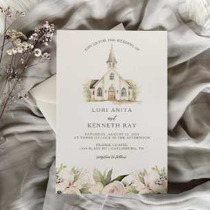 Convites Flores Suaves e Capela de Igreja Antiga Casamento